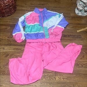 Vintage Lavon Sports Wear Womens Size XL 2 pc Track Suit Pink Purple White l